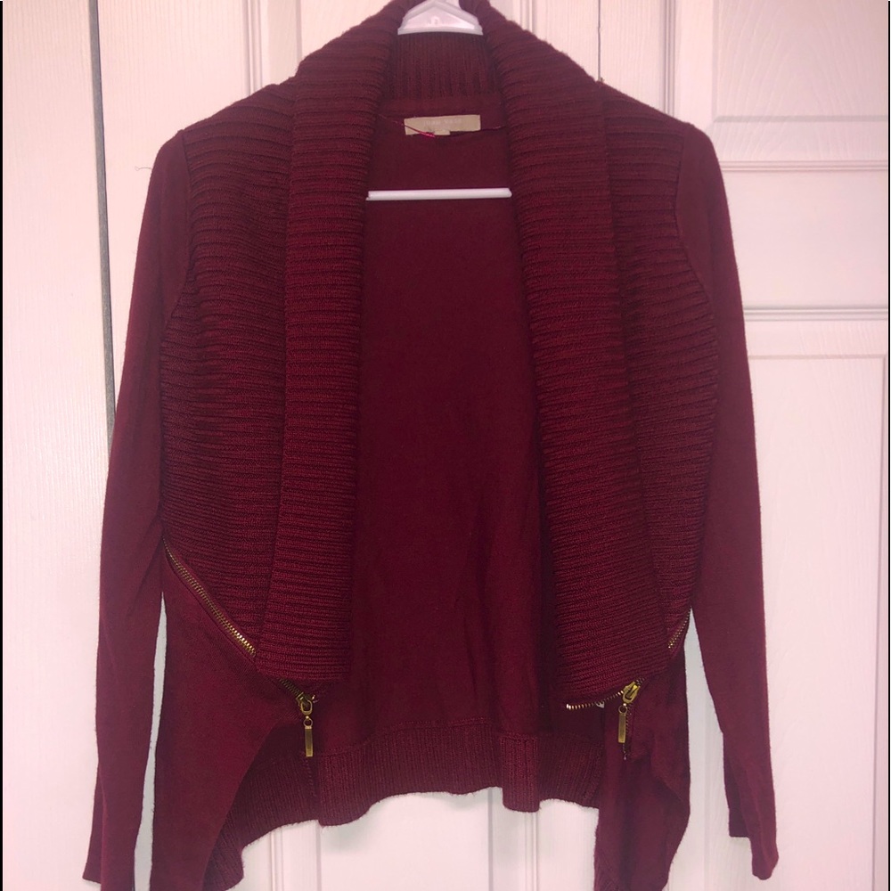 Joan Vass Studio Burgundy Cardigan W/ Gold Zippers